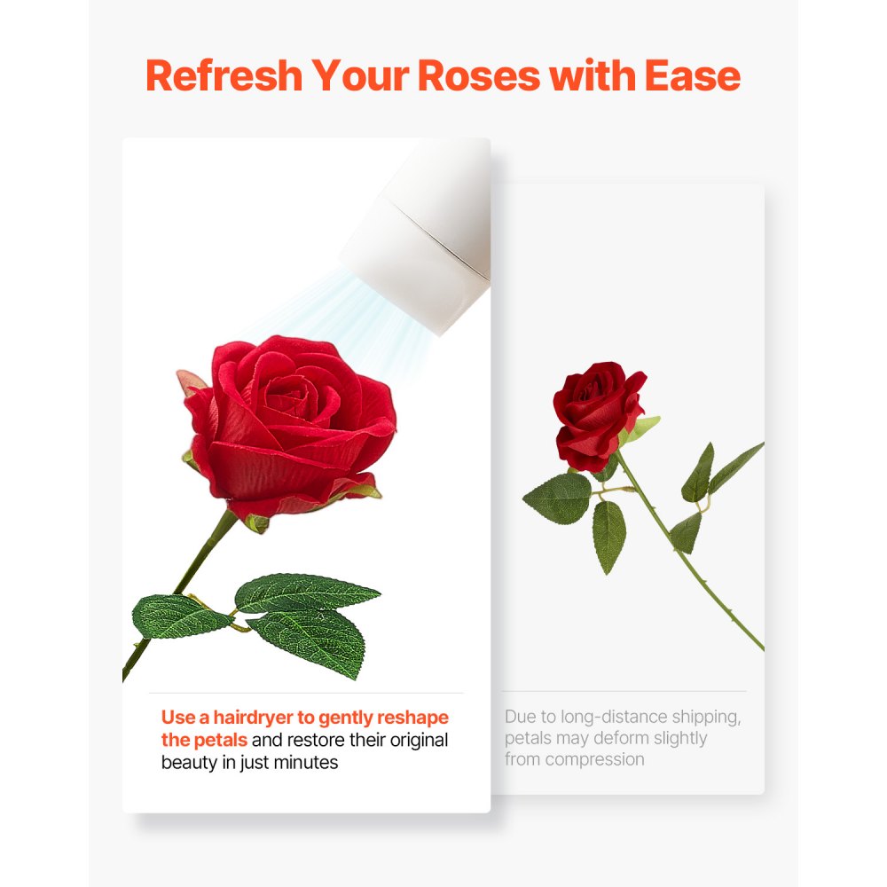 VEVOR Artificial Flowers, 60 pcs Real Looking Red Foam Fake Roses Bulk, Faux Red Bridal Shower with Stems for DIY Wedding Bouquets, Home Centerpieces Arrangements, Party Tables Decorations