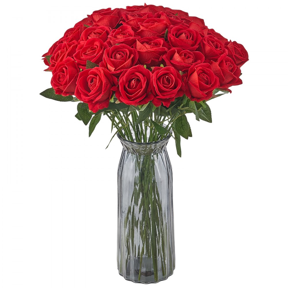 VEVOR Artificial Flowers, 60 pcs Real Looking Red Foam Fake Roses Bulk, Faux Red Bridal Shower with Stems for DIY Wedding Bouquets, Home Centerpieces Arrangements, Party Tables Decorations