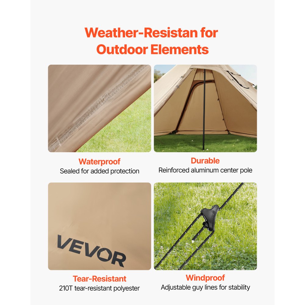 VEVOR Hot Tent for 4 Persons, Camping Tipi Hot Tents with Stove Jack & Inner Tent, Portable Winter Camping Tents with Snow Skirt, Easy Setup, Waterproof 4 Season Shelter Tents for Fishing Backpacking