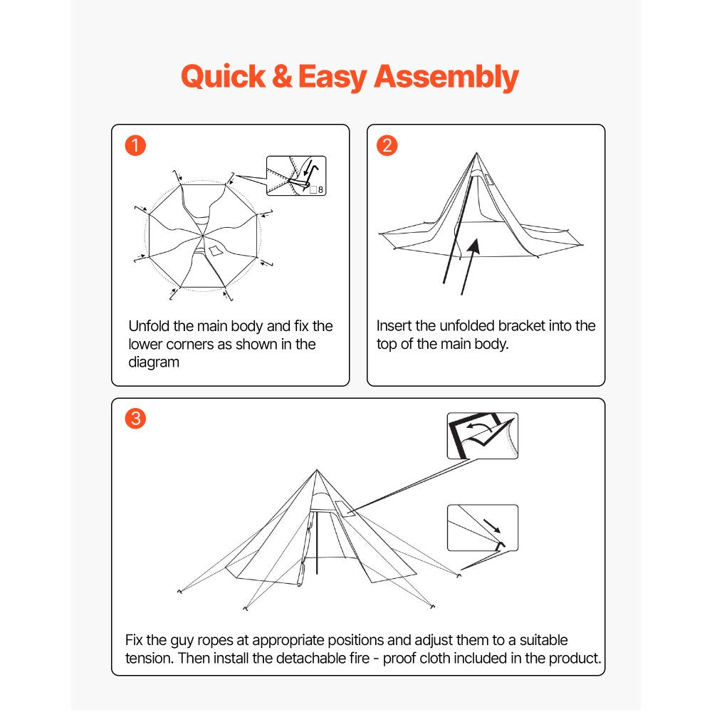 VEVOR Hot Tent for 4 Persons, Camping Tipi Hot Tents with Stove Jack & Inner Tent, Portable Winter Camping Tents with Snow Skirt, Easy Setup, Waterproof 4 Season Shelter Tents for Fishing Backpacking