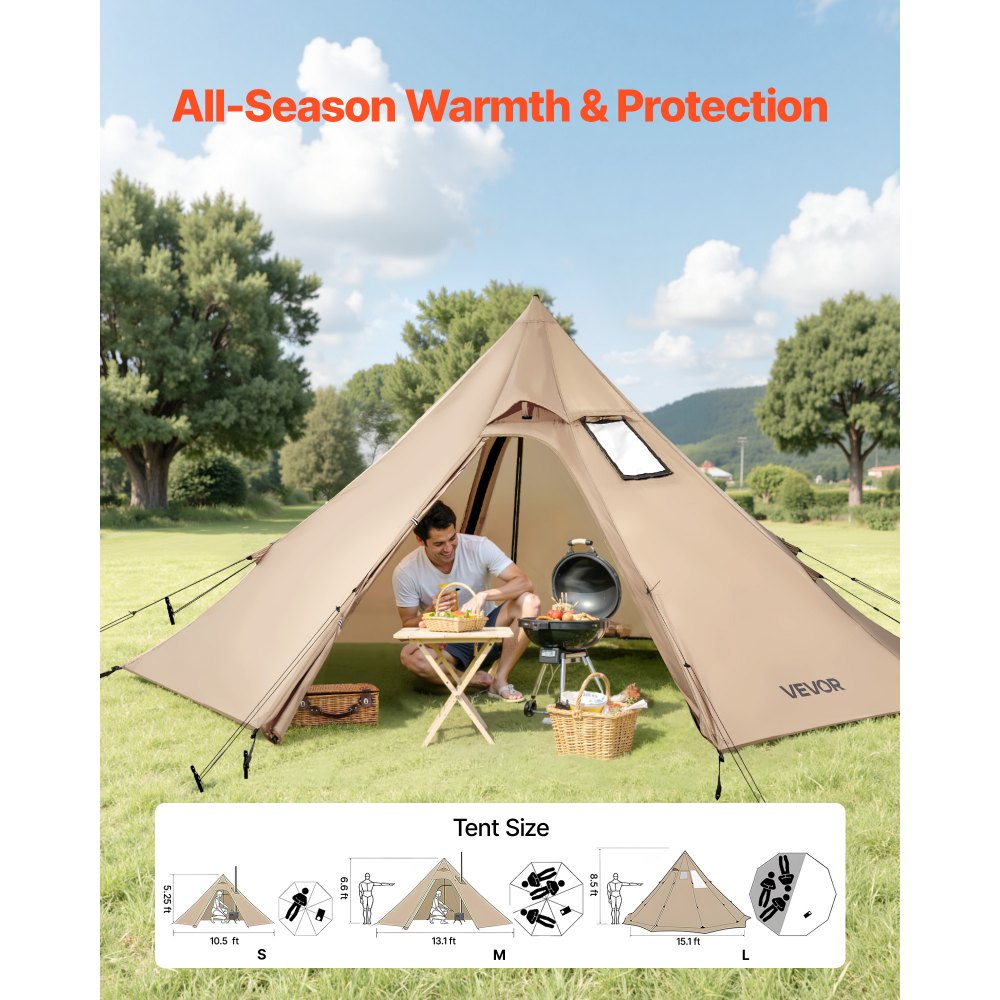 VEVOR Hot Tent for 2 Persons, Portable Winter Tipi Tent with Stove Jack, Waterproof Camping Tents,  Lightweight 4 Season Shelter Tents for Hiking Fishing Backpacking, S Size