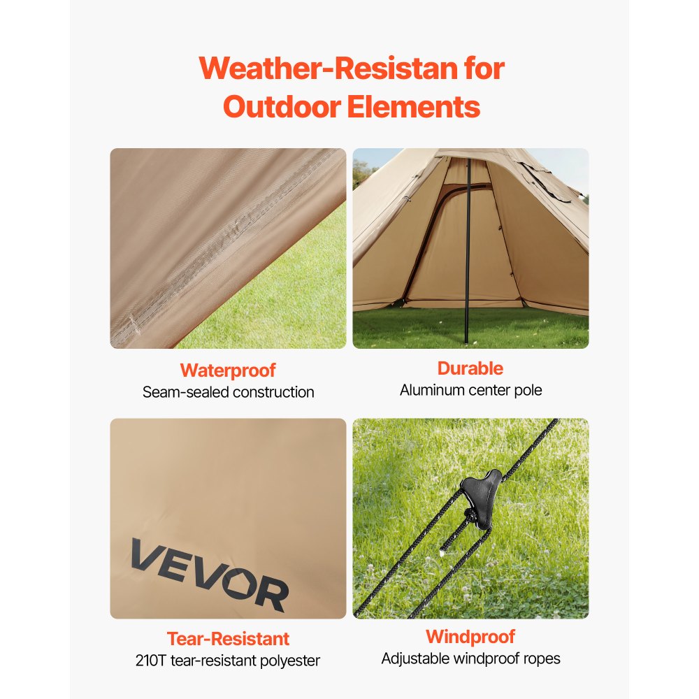 VEVOR Hot Tent for 2 Persons, Portable Winter Tipi Tent with Stove Jack, Waterproof Camping Tents,  Lightweight 4 Season Shelter Tents for Hiking Fishing Backpacking, S Size