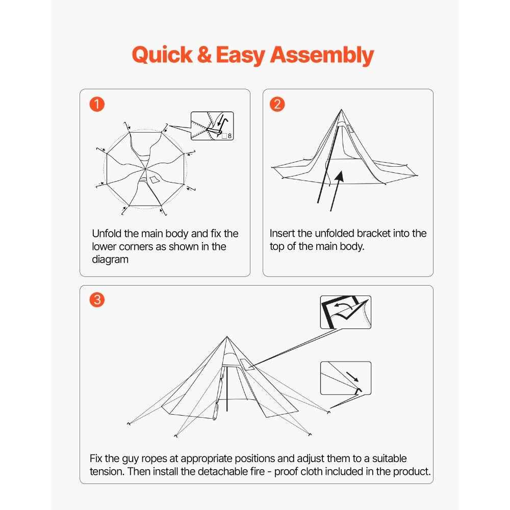 VEVOR Hot Tent for 4 Persons, Portable Winter Tipi Tent with Stove Jack, Waterproof Camping Tents,  Lightweight 4 Season Shelter Tents for Hiking Fishing Backpacking, M Size