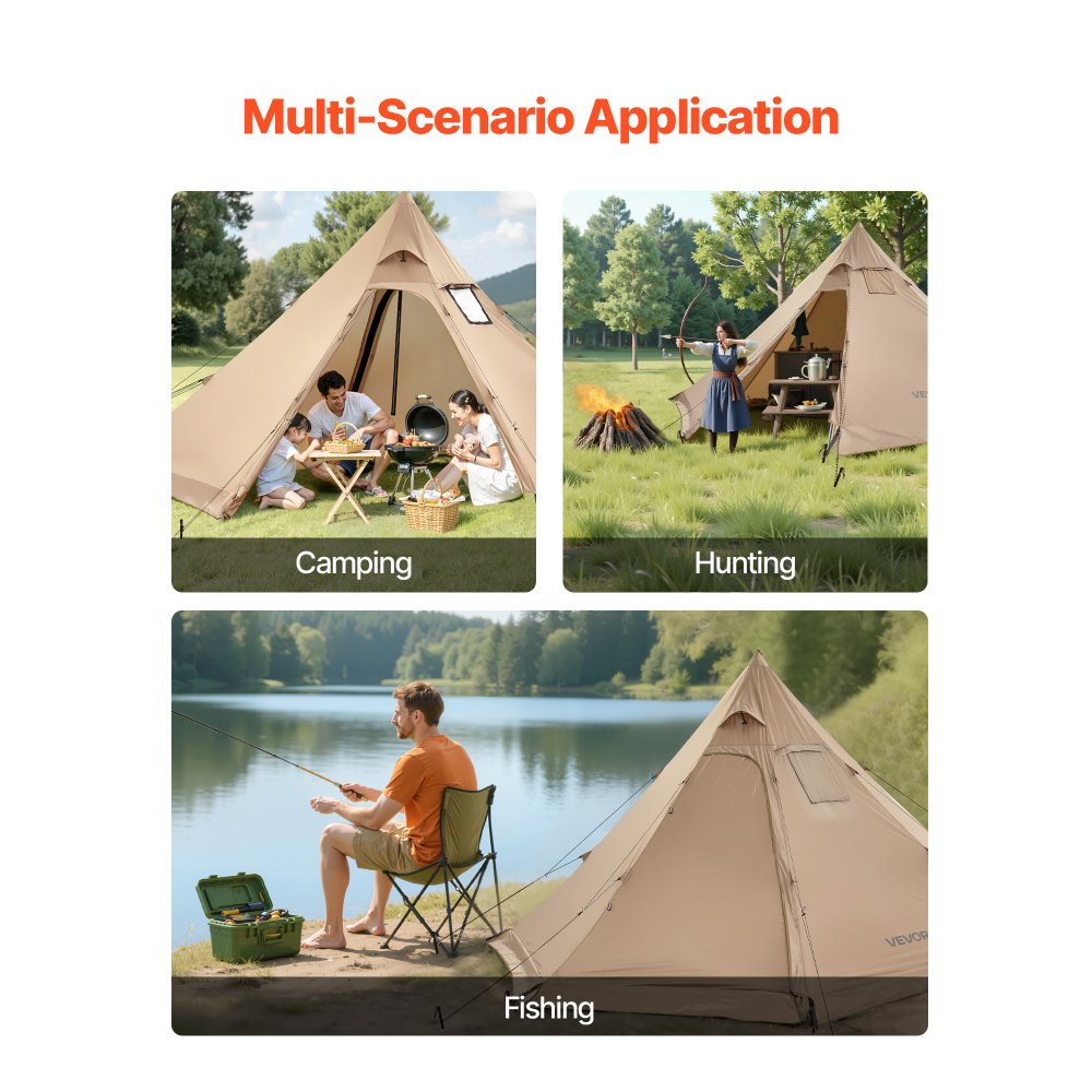 VEVOR Hot Tent for 4 Persons, Portable Winter Tipi Tent with Stove Jack, Waterproof Camping Tents,  Lightweight 4 Season Shelter Tents for Hiking Fishing Backpacking, M Size