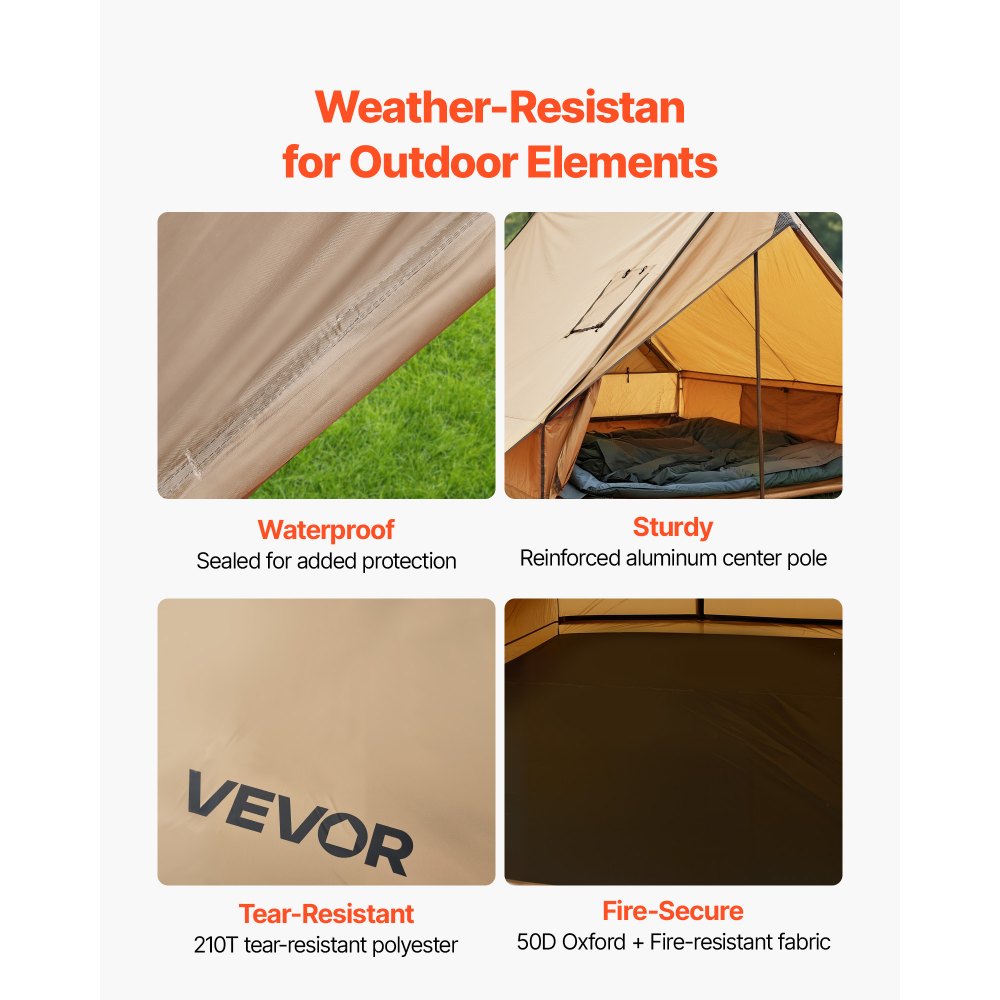VEVOR Camping Hot Tent, 2 Persons Cabin Tent with Stove Jack & Poles, Waterproof Winter Tents Shelters with Fireproof Ground Mat, Portable 4 Season Tents for Hiking Fishing Hunting Backpacking
