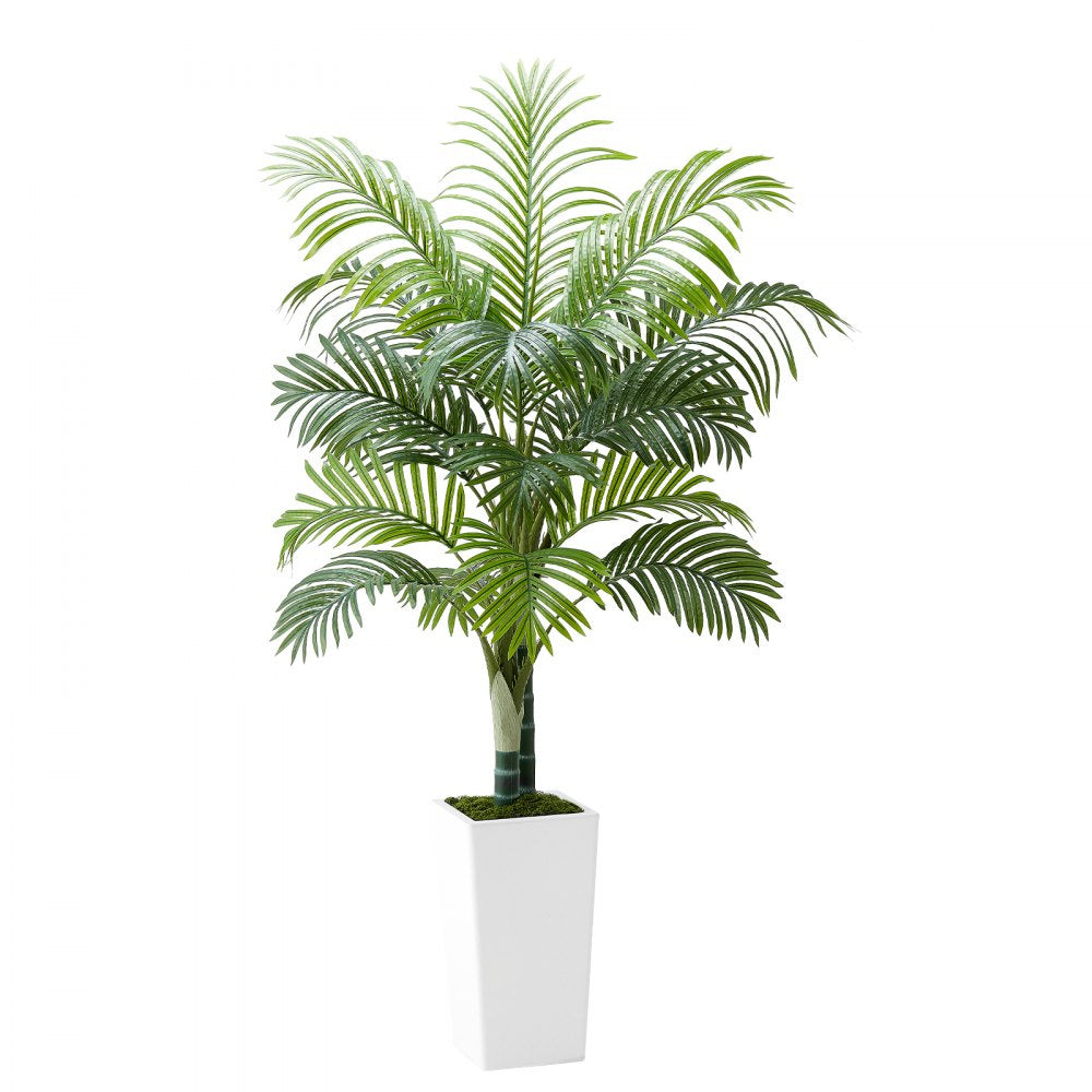 VEVOR Artificial Areca Palm Tree 5 ft, Fake Palm Tropical Plants with White Tall Planter, Faux Floor Silk Plant in Pot, Large Trees for Home Office Living Room Decor House Warming, Indoor Outdoor