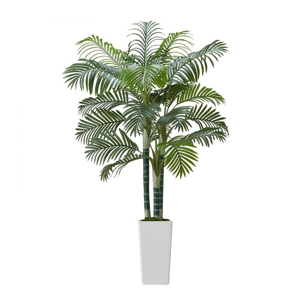 VEVOR Artificial Areca Palm Tree 6 ft, Fake Palm Tropical Plants with White Tall Planter, Faux Floor Silk Plant in Pot, Large Trees for Home Office Living Room Decor House Warming, Indoor Outdoor