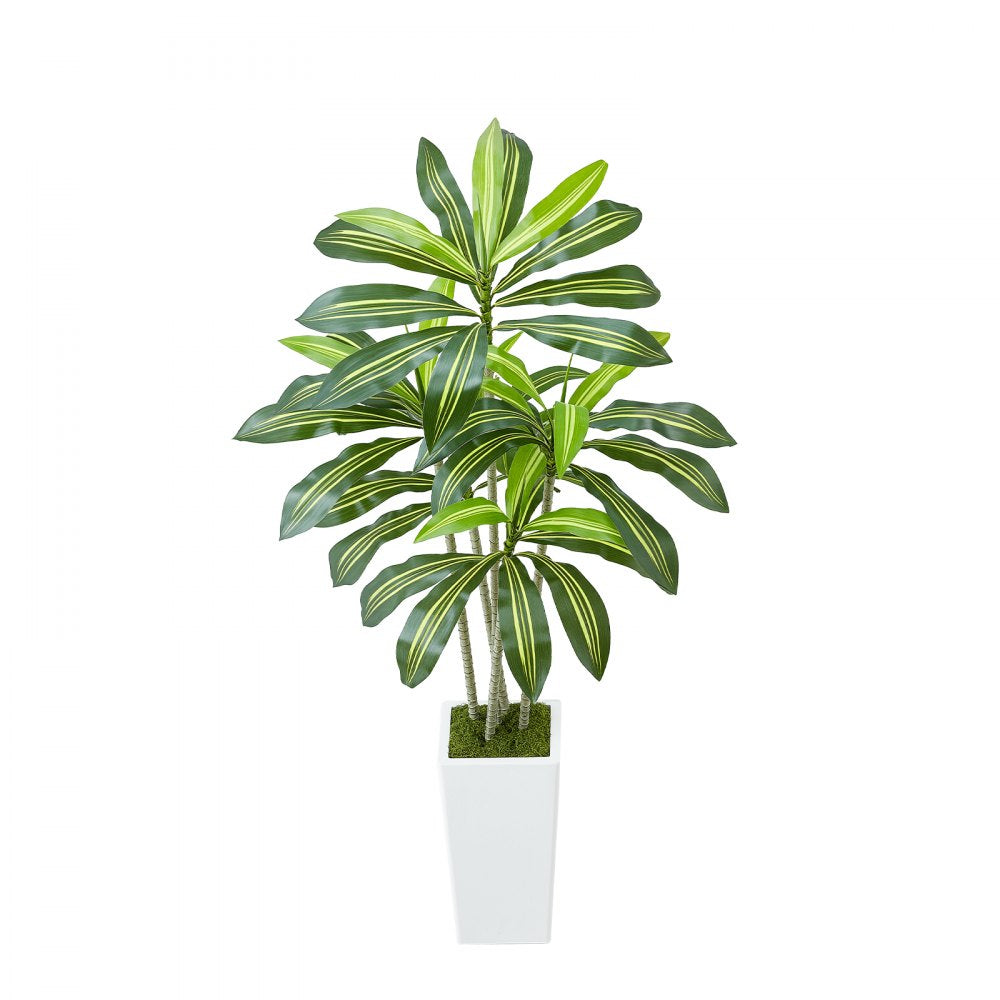VEVOR Artificial Dracaena Tree 5 ft, Fake Palm Tropical Plants with White Tall Planter, Faux Floor Silk Plant in Pot, Large Trees for Home Office Living Room Decor House Warming, Indoor Outdoor