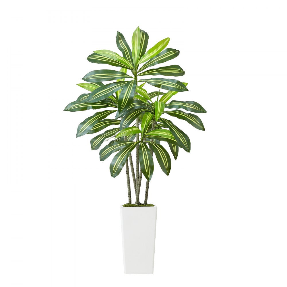 VEVOR Artificial Dracaena Tree 5 ft, Fake Palm Tropical Plants with White Tall Planter, Faux Floor Silk Plant in Pot, Large Trees for Home Office Living Room Decor House Warming, Indoor Outdoor