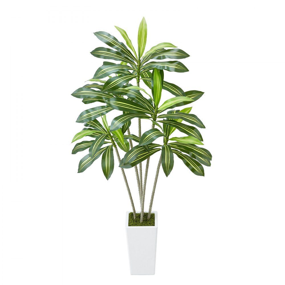 VEVOR Artificial Dracaena Tree 6 ft, Fake Palm Tropical Plants with White Tall Planter, Faux Floor Silk Plant in Pot, Large Trees for Home Office Living Room Decor House Warming, Indoor Outdoor