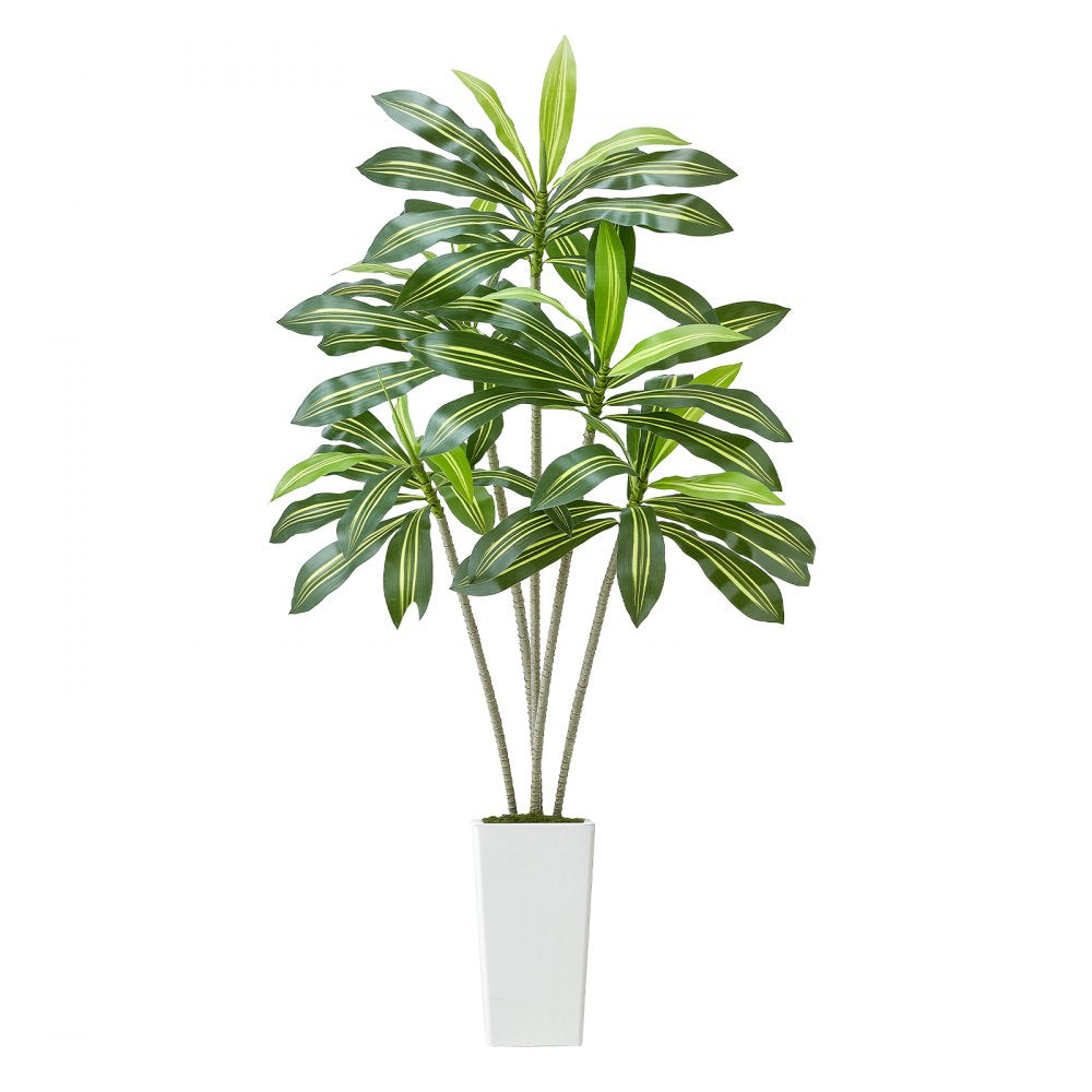 VEVOR Artificial Dracaena Tree 6 ft, Fake Palm Tropical Plants with White Tall Planter, Faux Floor Silk Plant in Pot, Large Trees for Home Office Living Room Decor House Warming, Indoor Outdoor