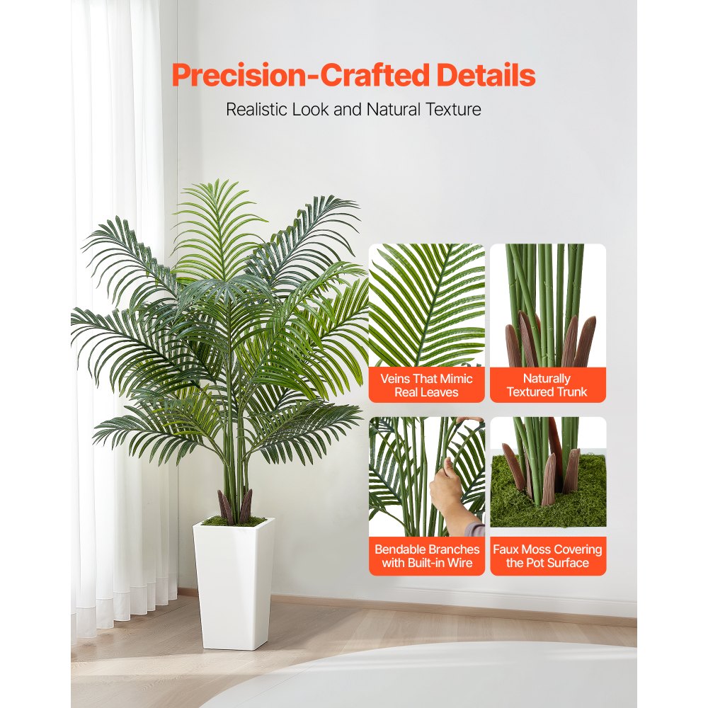 VEVOR Artificial Areca Palm Tree 5 ft, Fake Palm Tropical Plants with White Tall Planter, Faux Floor Silk Plant in Pot, Large Trees for Home Office Living Room Decor House Warming, Indoor Outdoor
