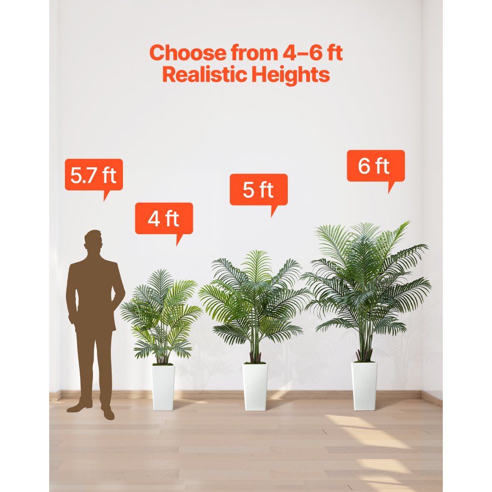VEVOR Artificial Areca Palm Tree 5 ft, Fake Palm Tropical Plants with White Tall Planter, Faux Floor Silk Plant in Pot, Large Trees for Home Office Living Room Decor House Warming, Indoor Outdoor