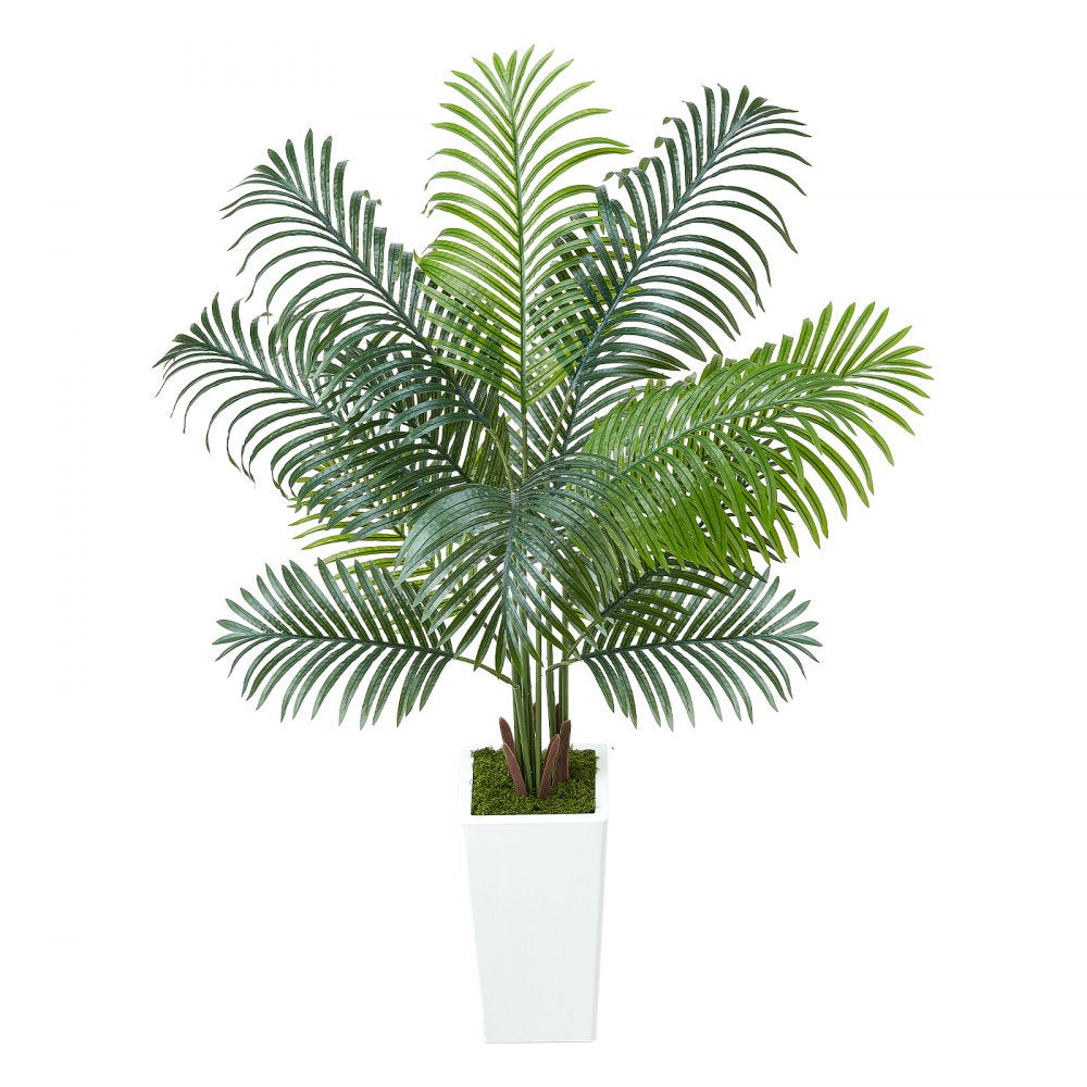 VEVOR Artificial Areca Palm Tree 5 ft, Fake Palm Tropical Plants with White Tall Planter, Faux Floor Silk Plant in Pot, Large Trees for Home Office Living Room Decor House Warming, Indoor Outdoor