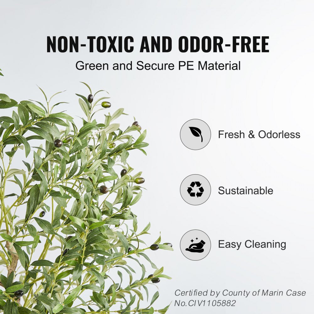 VEVOR Artificial Olive Tree, 5 FT Tall Faux Plant, Secure PE Material & Anti-Tip Tilt Protection Low-Maintenance Plant, Lifelike Green Fake Potted Tree for Home Office Warehouse Decor Indoor Outdoor