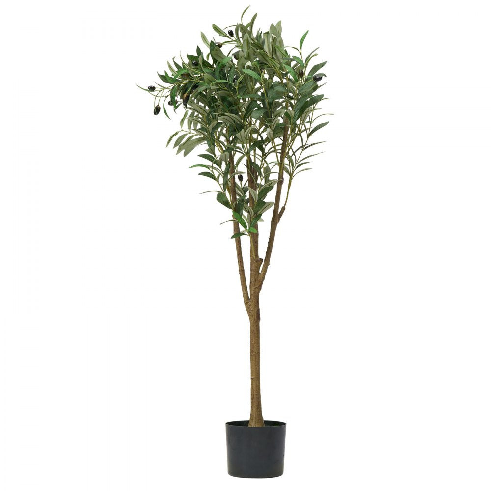 VEVOR 5FT Artificial Olive Tree with Black Pot, Tall Fake Tree with Natural Wood Trunk & Realistic Green Leaves and Fruits, Indoor Faux Plant for Home, Office, Living Room, Corner Decor