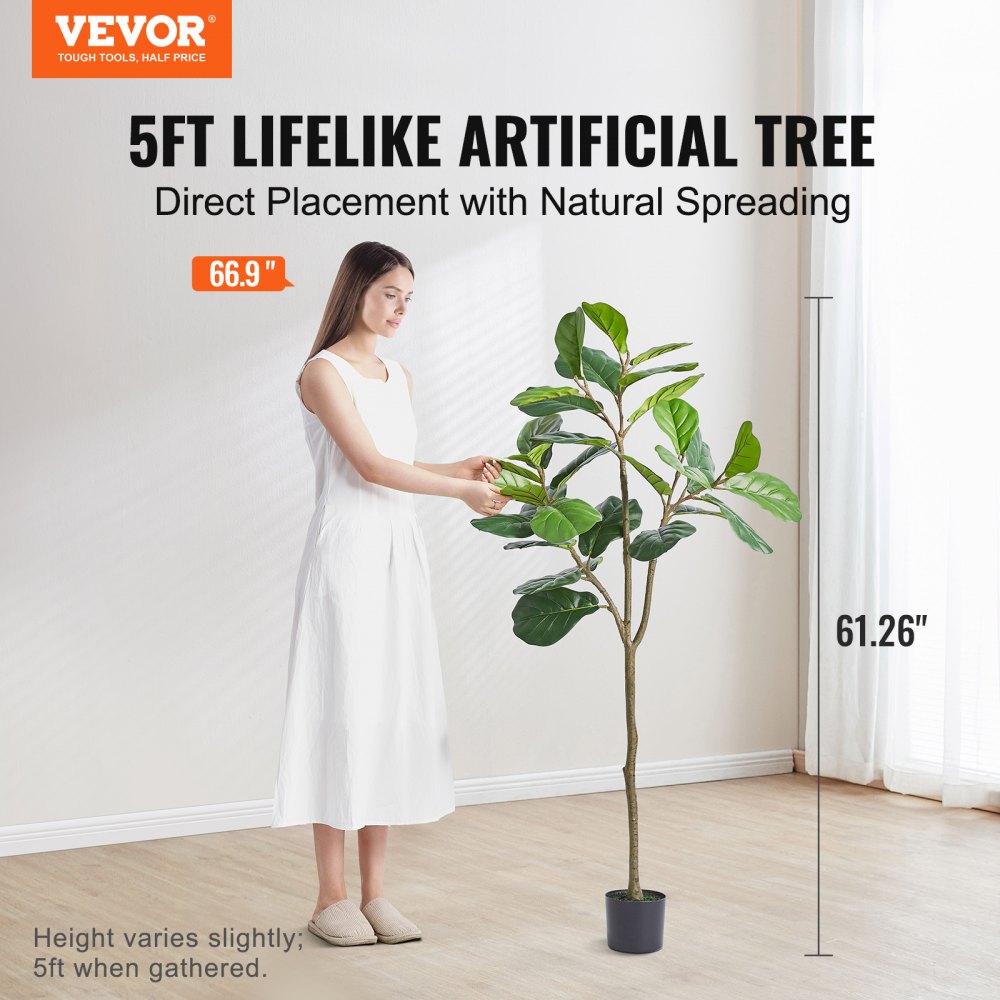 lifelike fiddle leaf fig tree VEVOR 5 ft Artificial Fiddle Leaf Fig Tree Pe Material Anti-Tip Lifelike Green Faux Plant For Indoor Outdoor Decor
