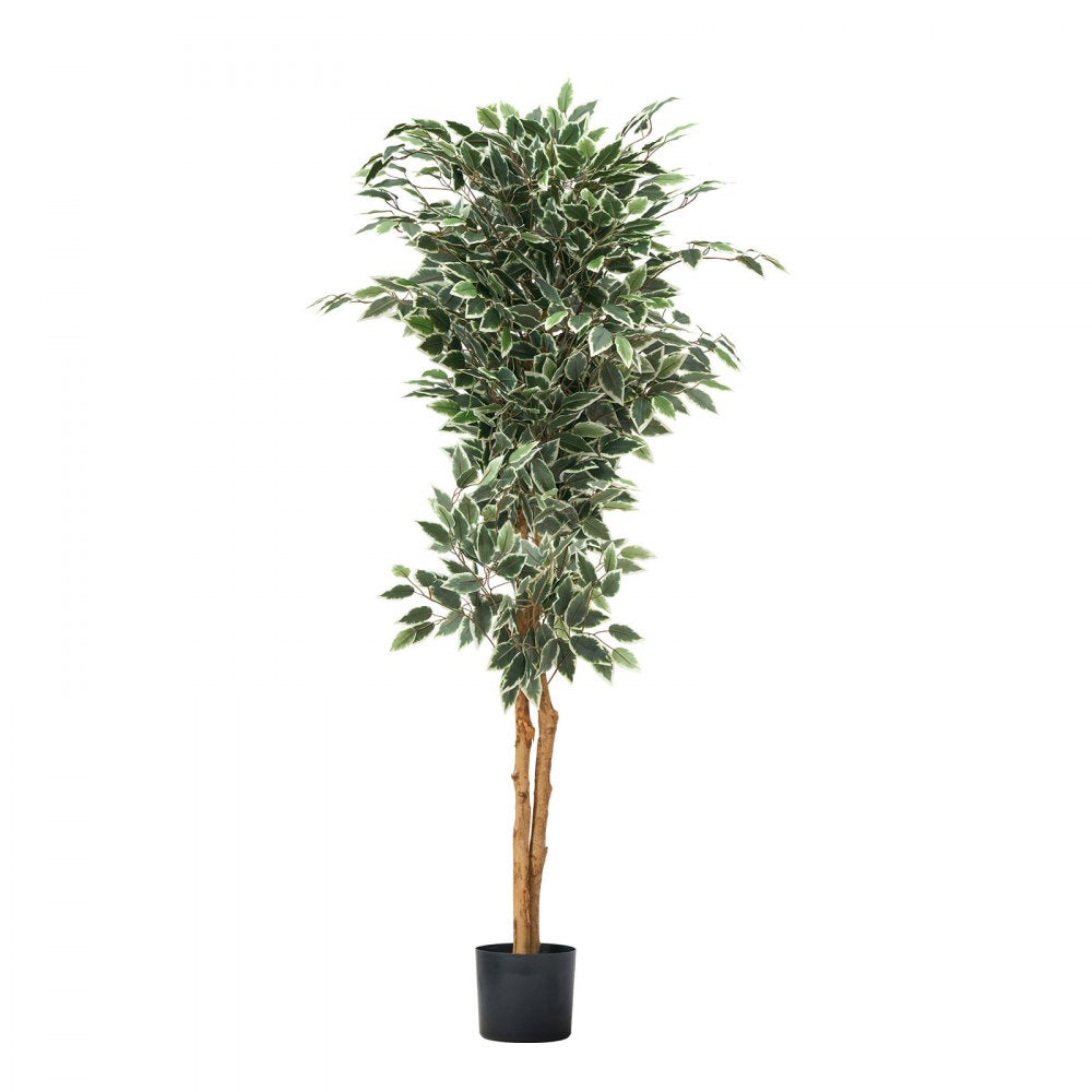 VEVOR 5FT Artificial Ficus Tree with Black Pot, Tall Faux Ficus Plant with Natural Wood Trunk and Realistic Green Leaves, Indoor Fake Silk Tree for Home, Office, Living Room, or Corner Décor