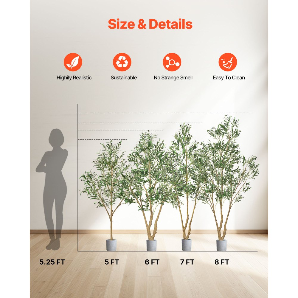 VEVOR 6FT Artificial Olive Tree with Black Pot, Tall Fake Tree with Natural Wood Trunk & Realistic Green Leaves and Fruits, Indoor Faux Plant for Home, Office, Living Room, Corner Decor