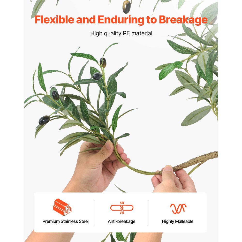 VEVOR 6FT Artificial Olive Tree with Black Pot, Tall Fake Tree with Natural Wood Trunk & Realistic Green Leaves and Fruits, Indoor Faux Plant for Home, Office, Living Room, Corner Decor
