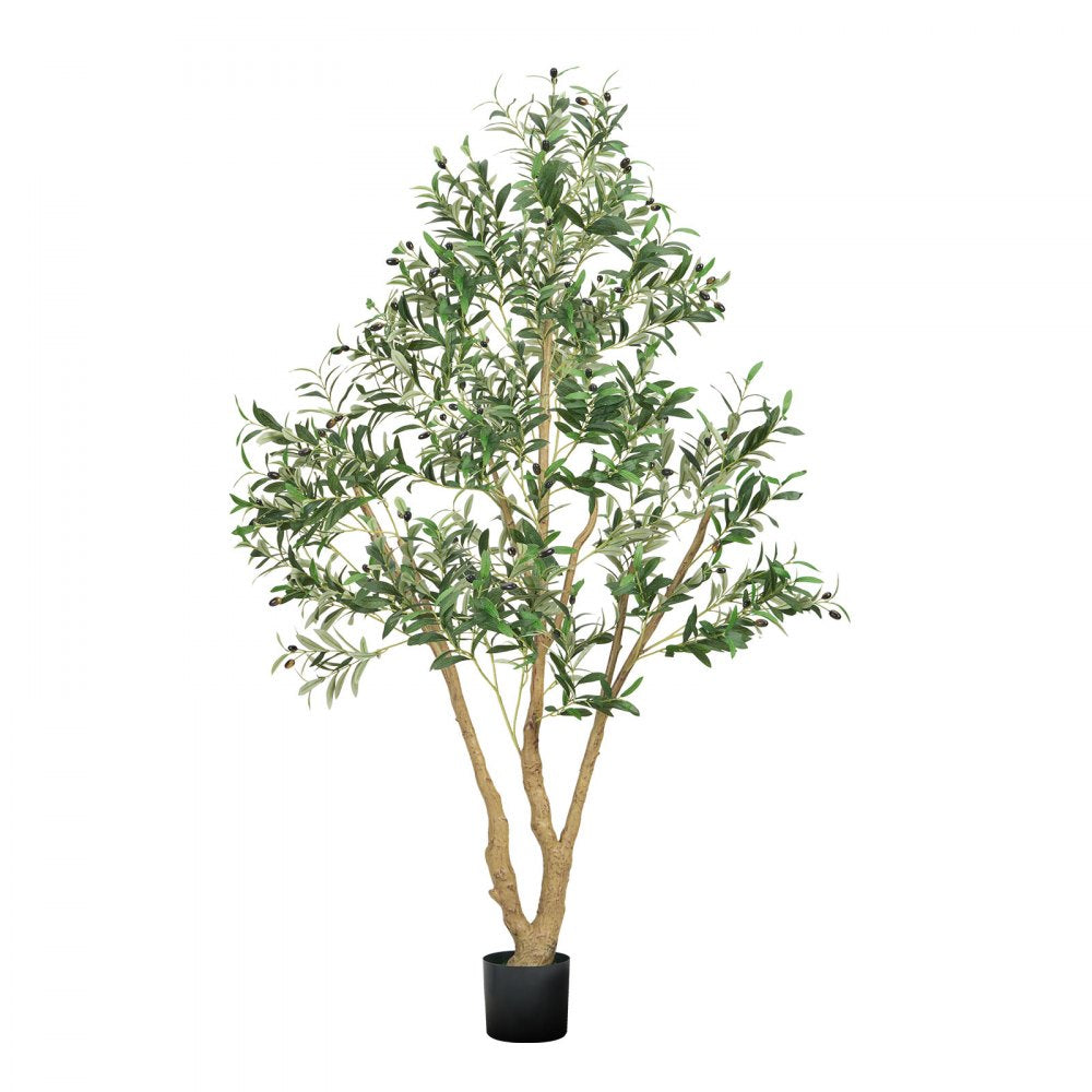 VEVOR 6FT Artificial Olive Tree with Black Pot, Tall Fake Tree with Natural Wood Trunk & Realistic Green Leaves and Fruits, Indoor Faux Plant for Home, Office, Living Room, Corner Decor