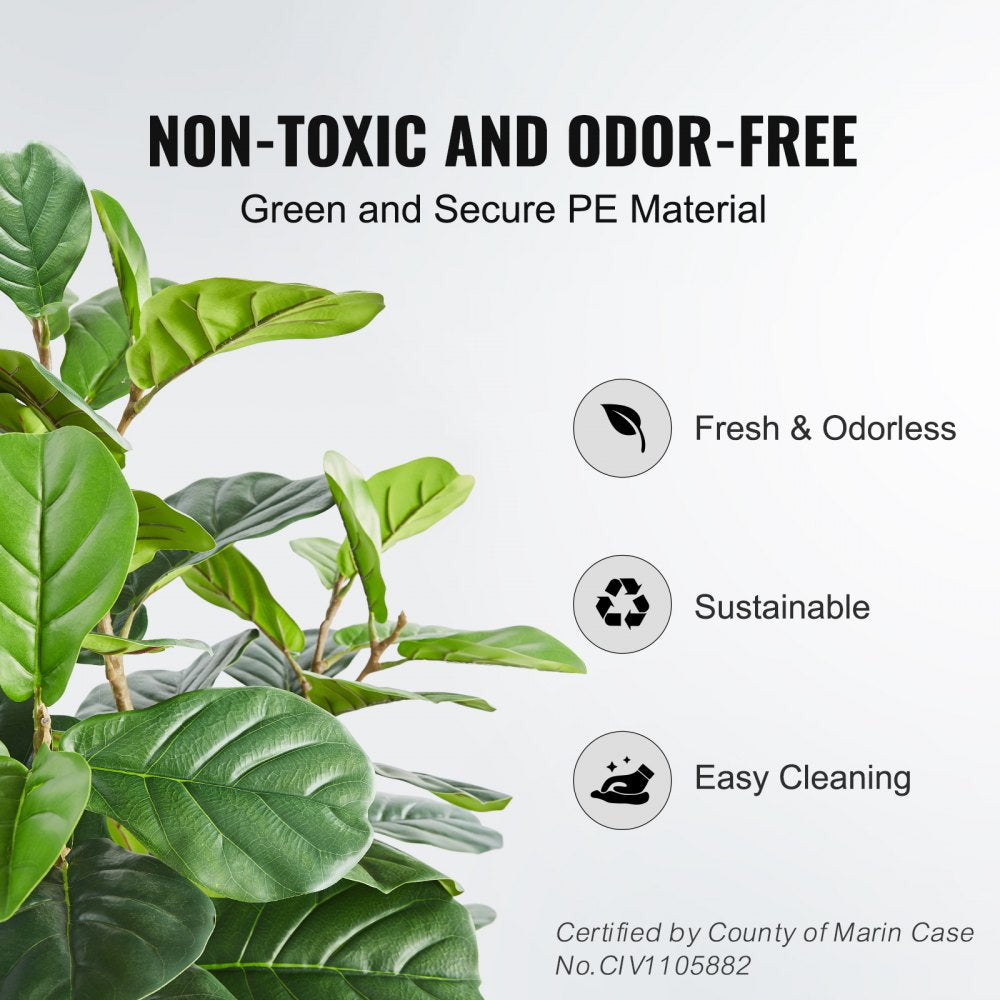 VEVOR Artificial Fiddle Leaf Fig Tree, 6 FT, Secure PE Material & Anti-Tip Tilt Protection Low-Maintenance Faux Plant, Lifelike Green Fake Potted Tree for Home Office Warehouse Decor Indoor Outdoor