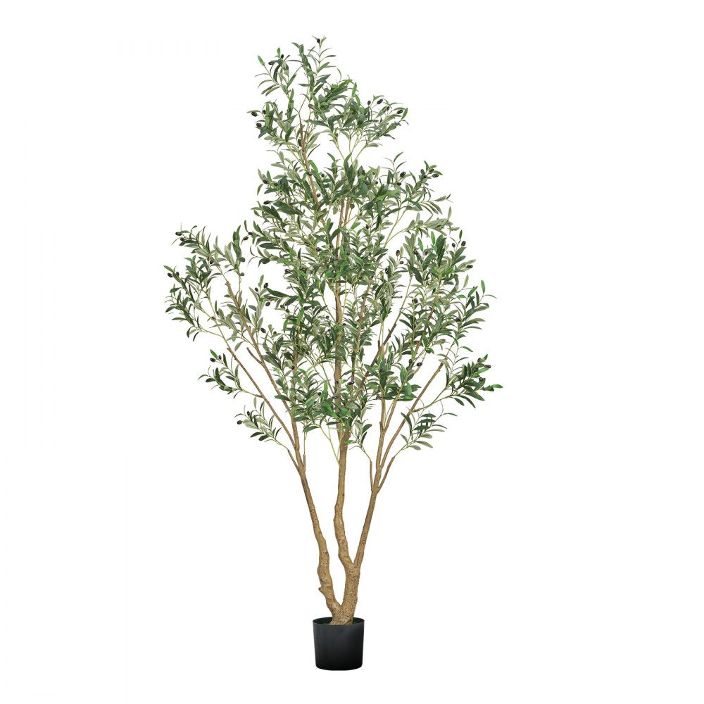 VEVOR 8FT Artificial Olive Tree with Black Pot, Tall Fake Tree with Natural Wood Trunk & Realistic Green Leaves and Fruits, Indoor Faux Plant for Home, Office, Living Room, Corner Decor