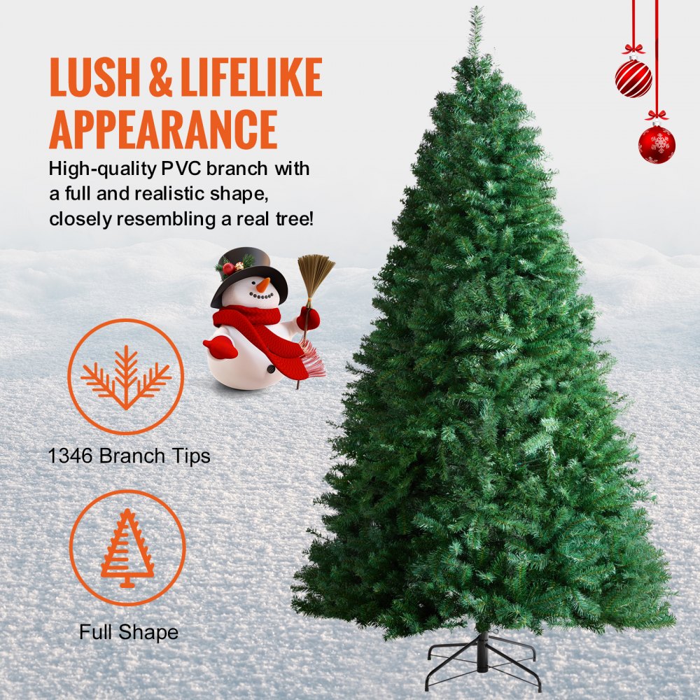 VEVOR Christmas Tree, 7.5ft Artificial Xmas Tree, Full Holiday Decor Tree with 1346 Branch Tips and Metal Base for Home Party Office Decoration