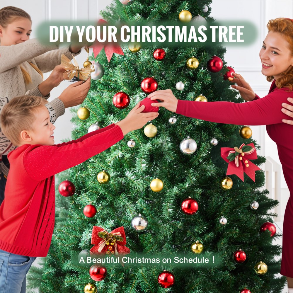 VEVOR Christmas Tree, 7.5ft Artificial Xmas Tree, Full Holiday Decor Tree with 1346 Branch Tips and Metal Base for Home Party Office Decoration