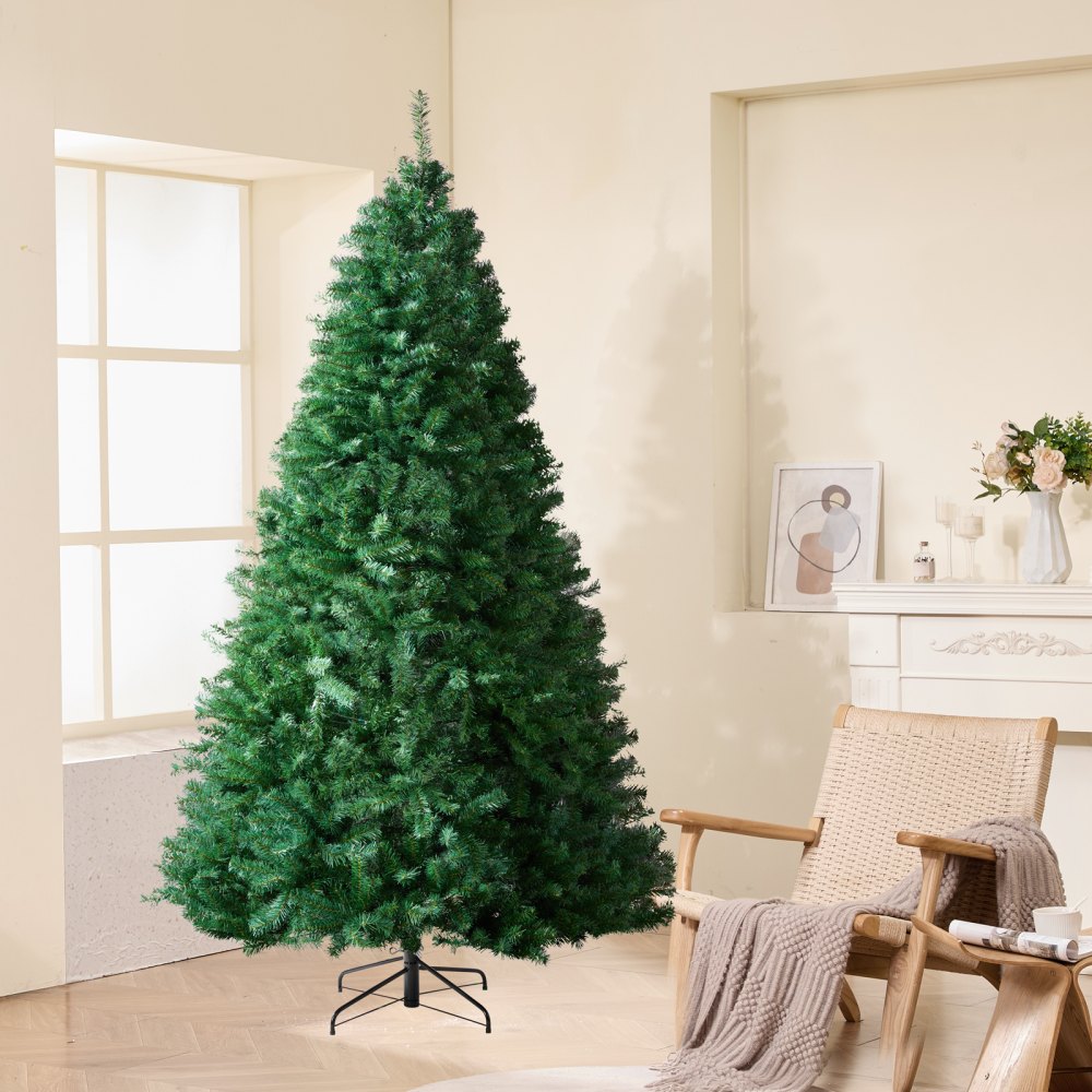 VEVOR Christmas Tree, 7.5ft Artificial Xmas Tree, Full Holiday Decor Tree with 1346 Branch Tips and Metal Base for Home Party Office Decoration
