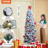 VEVOR Christmas Tree, 6.5ft Prelit Flocked Artificial Tree, Full Holiday Xmas Tree with 250 White LED Lights, 814 Branch Tips, Metal Base for Home Party Office Decoration