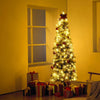 VEVOR Christmas Tree, 6.5ft Prelit Flocked Artificial Tree, Full Holiday Xmas Tree with 250 White LED Lights, 814 Branch Tips, Metal Base for Home Party Office Decoration