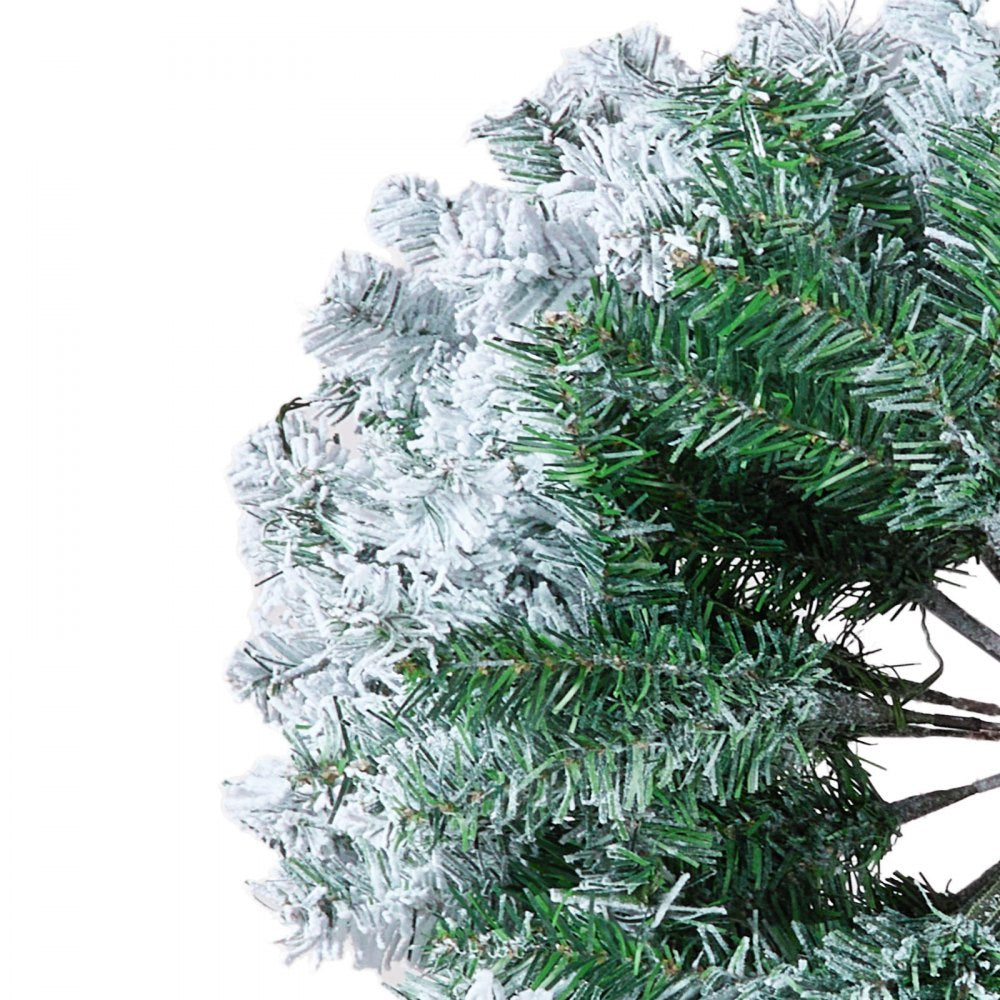 VEVOR Christmas Tree, 6.5ft Prelit Flocked Artificial Tree, Full Holiday Xmas Tree with 250 White LED Lights, 814 Branch Tips, Metal Base for Home Party Office Decoration