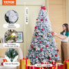 VEVOR Christmas Tree, 7.5ft Prelit Flocked Artificial Tree, Full Holiday Xmas Tree with 550 White LED Lights, 1346 Branch Tips, Metal Base for Home Party Office Decoration