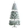 VEVOR Christmas Tree, 7.5ft Prelit Flocked Artificial Tree, Full Holiday Xmas Tree with 550 White LED Lights, 1346 Branch Tips, Metal Base for Home Party Office Decoration