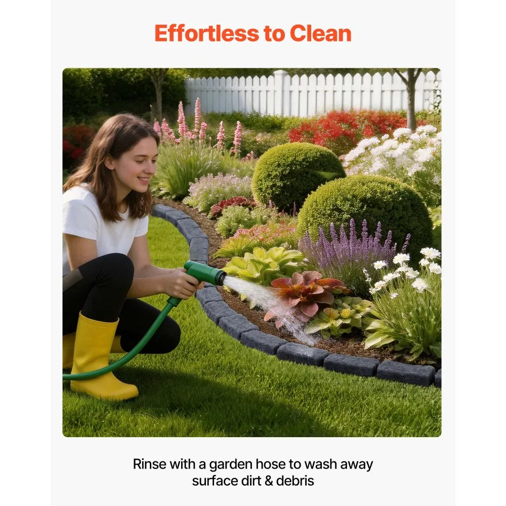 VEVOR Faux Stone Landscape Edging, 15.5 ft Kit, No Dig Garden Edging Border, Blocks for Lawn, Flower Beds, Yards, 4 Pack Each Section Has 6 Bricks 46.46"L x 3.74"W x 2.24"H, 12 Spikes, Charcoal Black