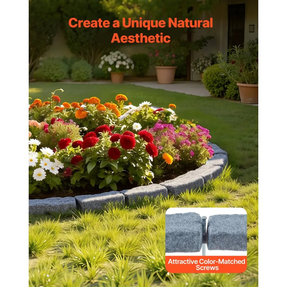 VEVOR Faux Stone Landscape Edging, 46.4 x 2.2 in Realistic Lawn Edging, Flexible Brick-Sized Garden Edging Border with Anchoring Spikes, Fade-Resistant Yard Edging for Driveways Walkway Grey