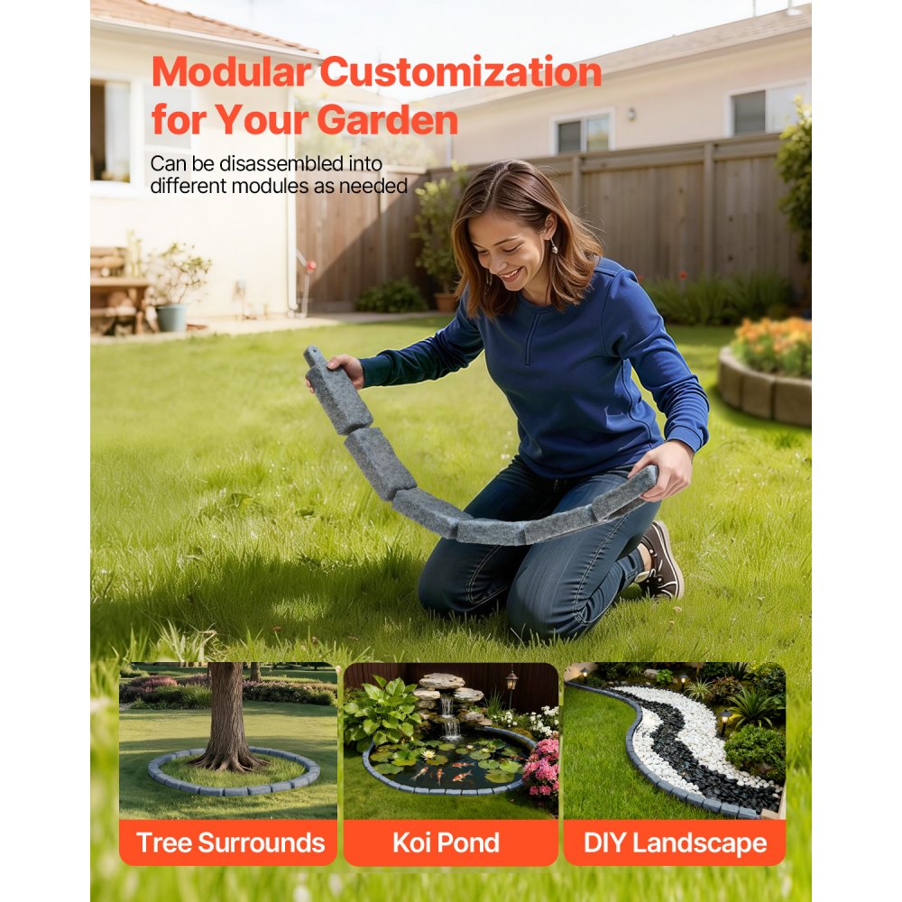 VEVOR Faux Stone Landscape Edging, 46.4 x 2.2 in Realistic Lawn Edging, Flexible Brick-Sized Garden Edging Border with Anchoring Spikes, Fade-Resistant Yard Edging for Driveways Walkway Grey