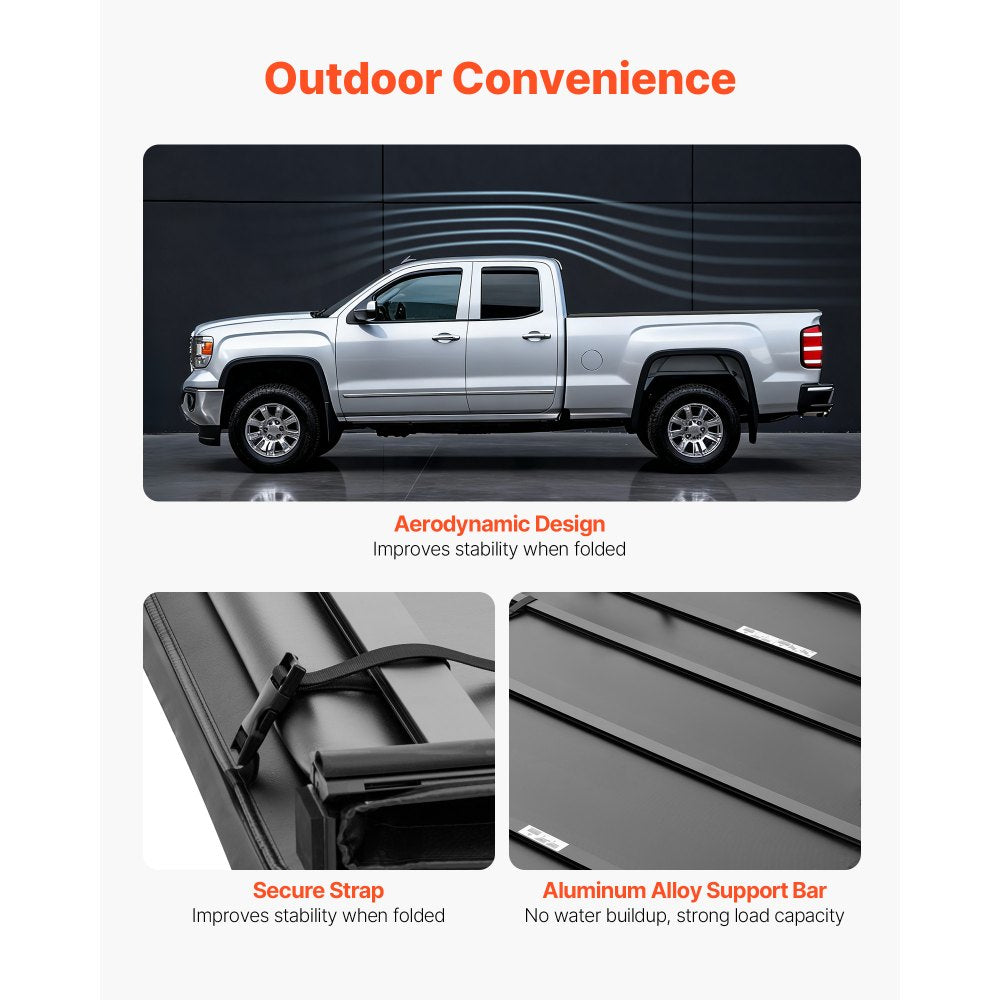VEVOR Soft Quad-Fold Truck Bed Tonneau Cover, Compatible with 2019-2024 Dodge Ram 1500 (Incl. Classic & New) 6.4 ft (76 in) Bed Without Rambox, Split Tailgate, Waterproof Folding Truck Tonneau Cover