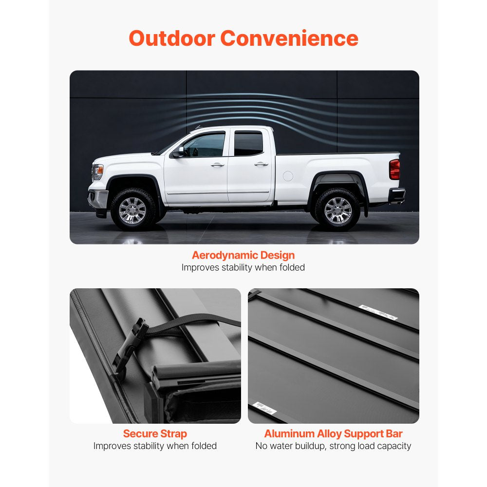 VEVOR Soft Tri-Fold Truck Bed Tonneau Cover, Compatible with 2015-2025 Ford F-150 5.5 ft (67.1 in) Bed, Waterproof Soft Folding Truck Tonneau Cover with 3-Layer PVC and Aluminum Alloy Support Bar