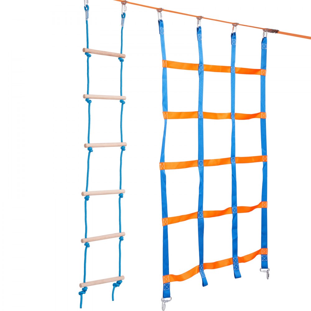 VEVOR Ninja Warrior Obstacle Course for Kids, 2 x 60 ft Weatherproof Slacklines, 500lbs Weight Capacity Monkey Line, Outdoor Playset Equipment, Backyard Toys Training Equipment Set with 14 Obstacles