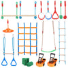 VEVOR Ninja Warrior Obstacle Course for Kids, 2 x 65 ft Weatherproof Slacklines, 500lbs Weight Capacity Monkey Line, Outdoor Playset Equipment, Backyard Toys Training Equipment Set with 12 Obstacles