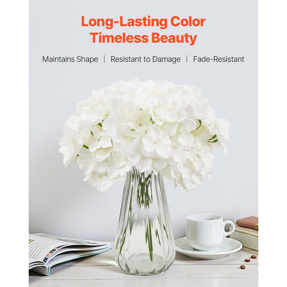 VEVOR Artificial Flowers, 205 pcs Real Looking White Silk Fake Hydrangea Bulk, White Faux Bridal Shower with Stems for DIY Wedding Bouquets, Home Centerpieces Arrangements, Party Tables Decorations