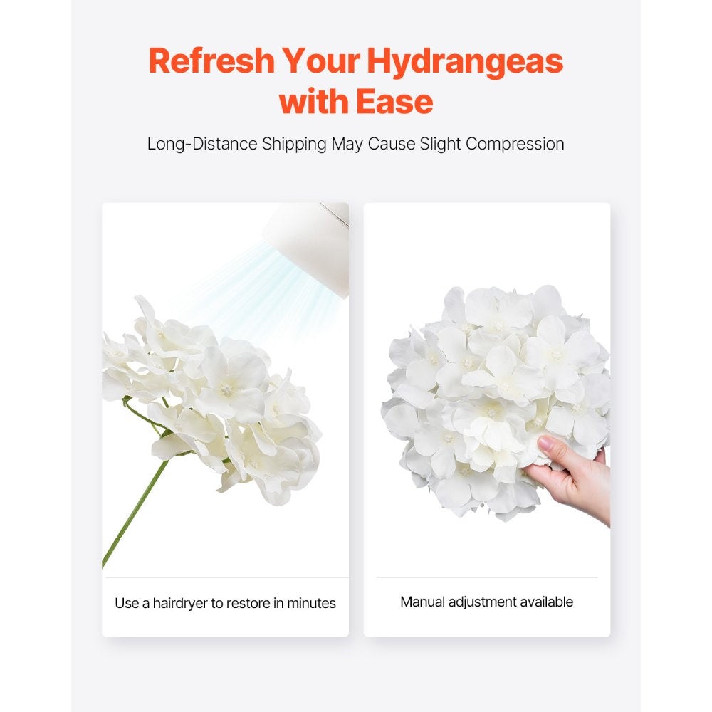 VEVOR Artificial Flowers, 305 pcs Real Looking White Silk Fake Hydrangea Bulk, White Faux Bridal Shower with Stems for DIY Wedding Bouquets, Home Centerpieces Arrangements, Party Tables Decorations