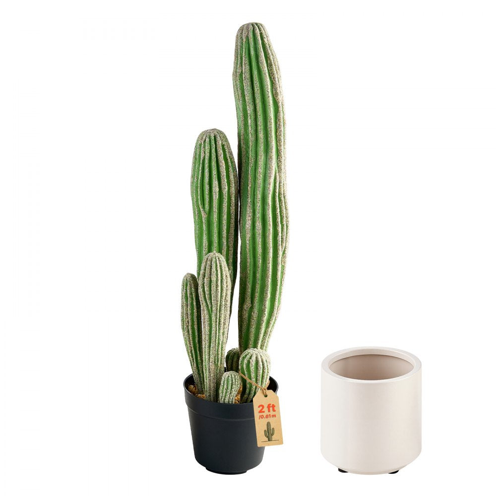 VEVOR Artificial Cactus, 24 in Tall Fake Cactus Plant with White Pot 1 Pack, for Home, Garden, Office, Living Room, Bedroom Indoor Decoration, Realistic Texture Large Faux Decor Plant, Premium HDPE