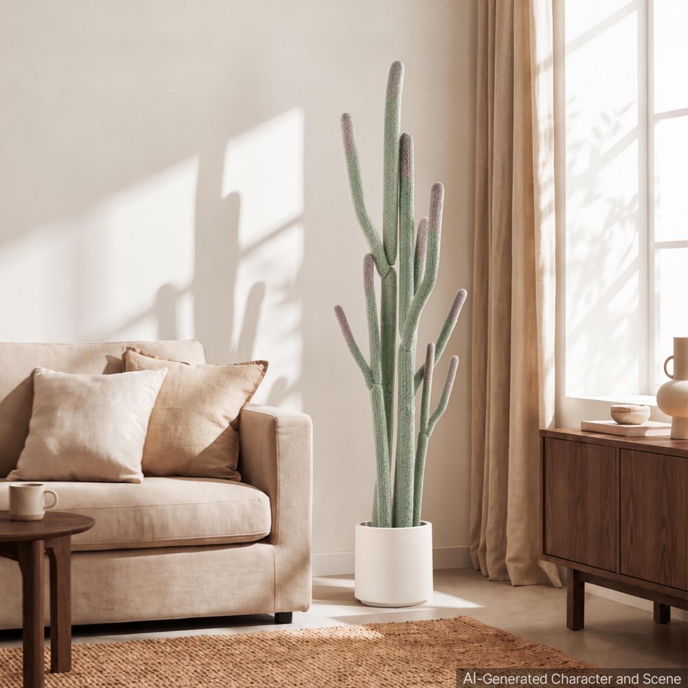 VEVOR Artificial Cactus, 60 in Tall Fake Cactus Plant with White Pot 1 Pack, for Home, Garden, Office, Living Room, Bedroom, Porch Indoor Decor, Realistic Texture Large Faux Decor Plant, Premium EVA
