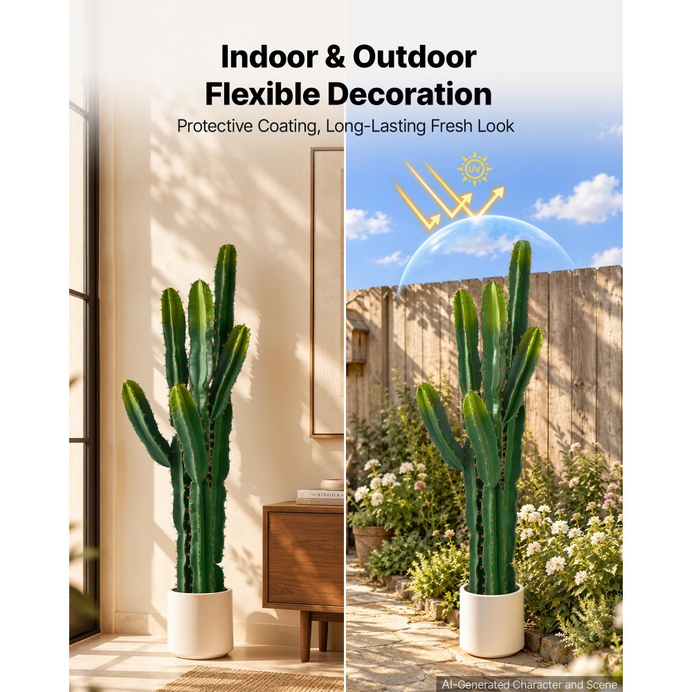 VEVOR Artificial Cactus, 60 in Tall Fake Cactus Plant with White Pot 1 Pack, for Home, Garden, Office, Living Room, Bedroom, Porch Indoor Decoration, 9 inch Wide, Realistic Texture Large Faux Plant