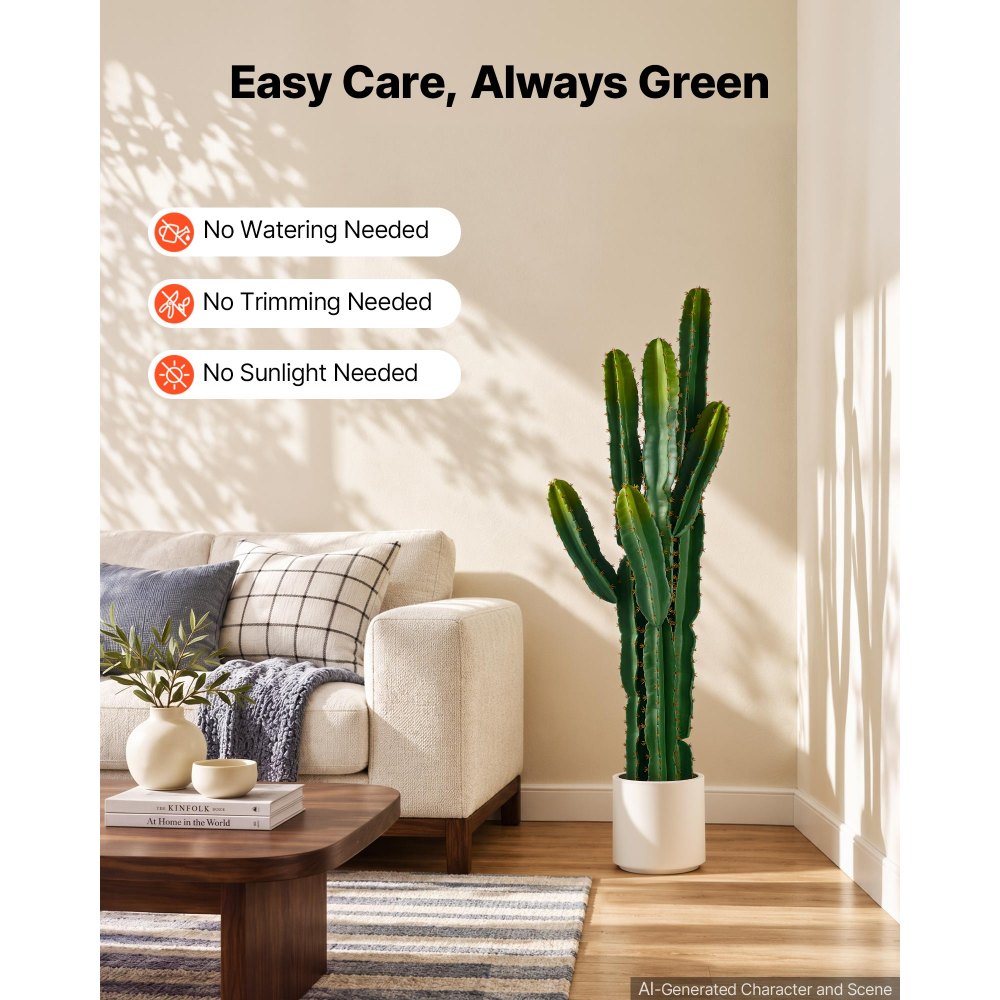 VEVOR Artificial Cactus, 60 in Tall Fake Cactus Plant with White Pot 1 Pack, for Home, Garden, Office, Living Room, Bedroom, Porch Indoor Decoration, 9 inch Wide, Realistic Texture Large Faux Plant