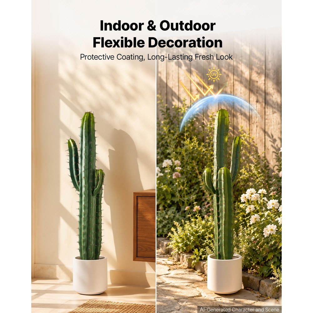 VEVOR Artificial Cactus, 36 in Tall Fake Cactus Plant with White Pot 1 Pack, for Home, Garden, Office, Living Room, Bedroom Indoor Decoration, Realistic Texture Large Faux Decor Plant, Premium HDPE