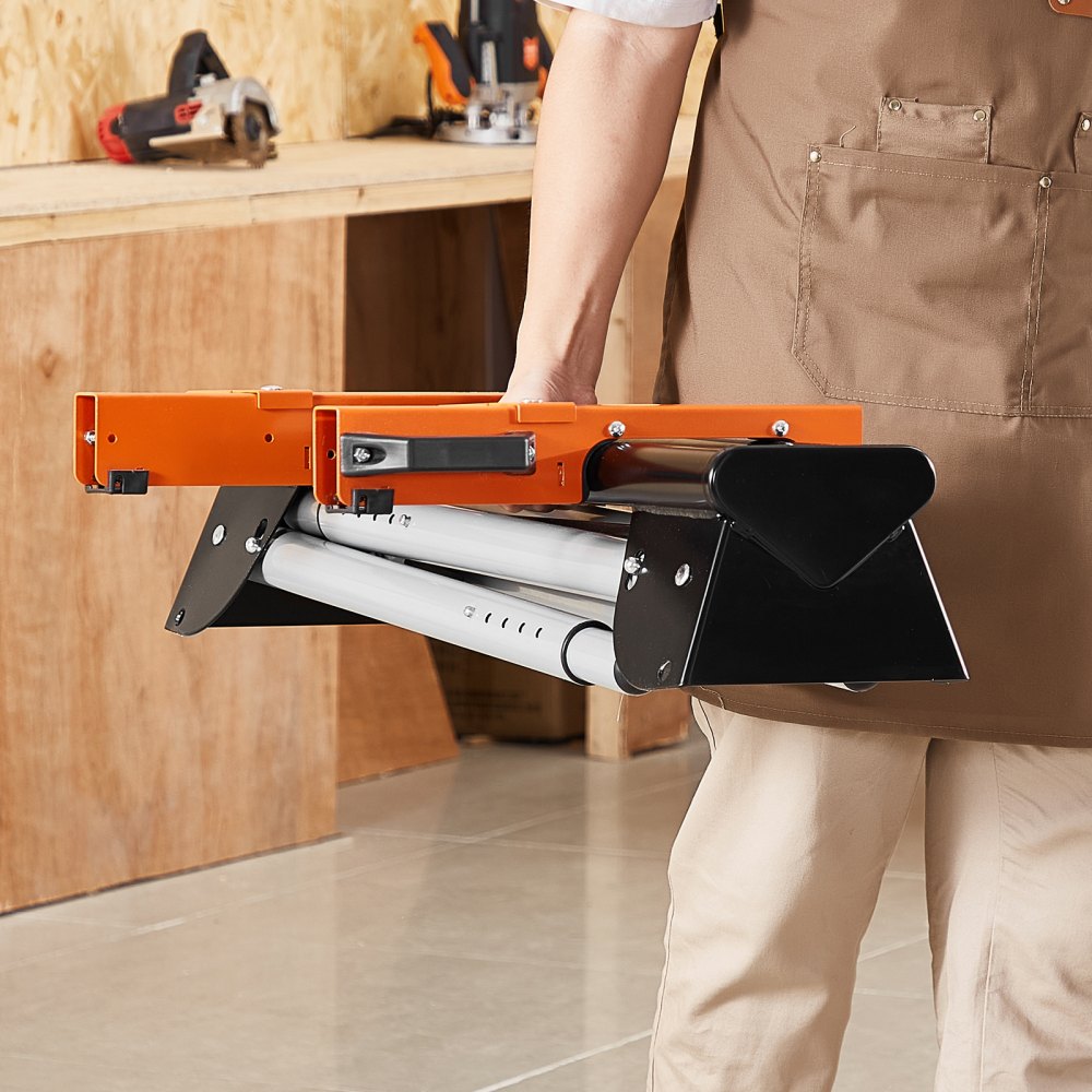 VEVOR Miter Saw Stand, 330lbs Load Capacity Steel Collapsible Stand for Miter Saw with One-piece Mounting Brackets Clamps, 29.1"-32.9" Adjustable Height, Portable Compact and Folding Miter Saw Stand